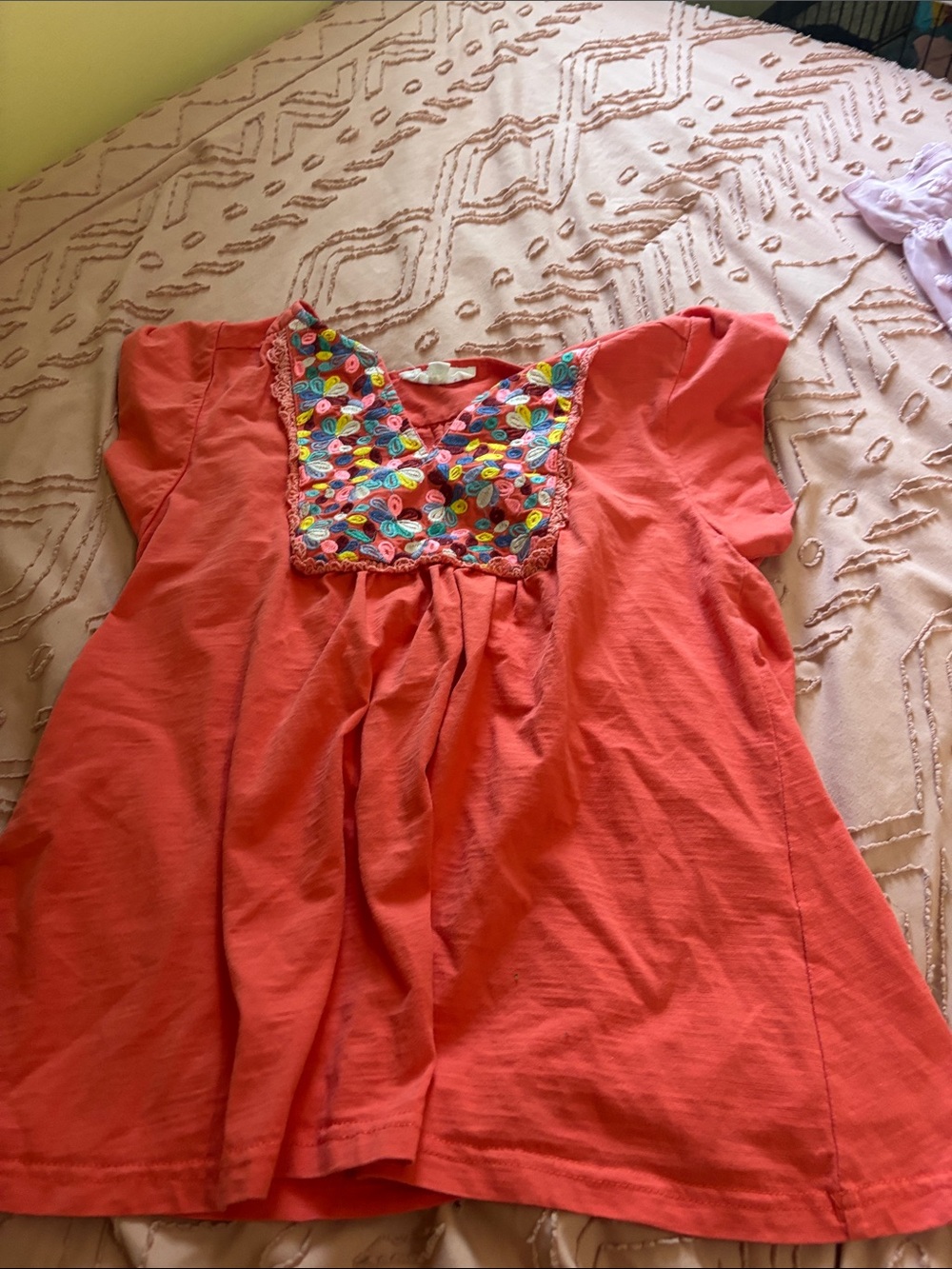 THML Coral top with Multicolor Embroidered Yoke